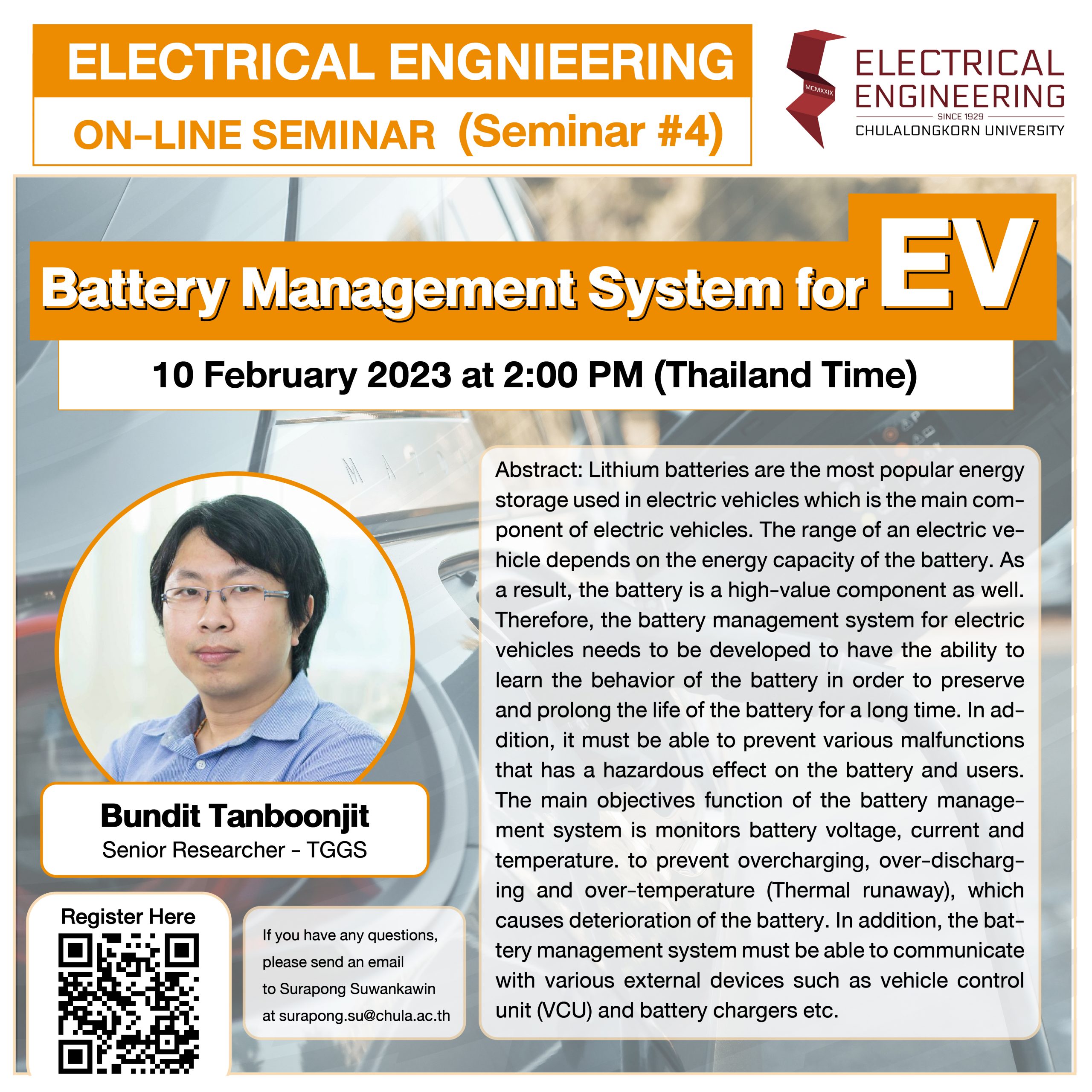 ELECTRICAL ENGNIEERING ON-LINE SEMINAR (Seminar #4) “Battery Management System for EV”