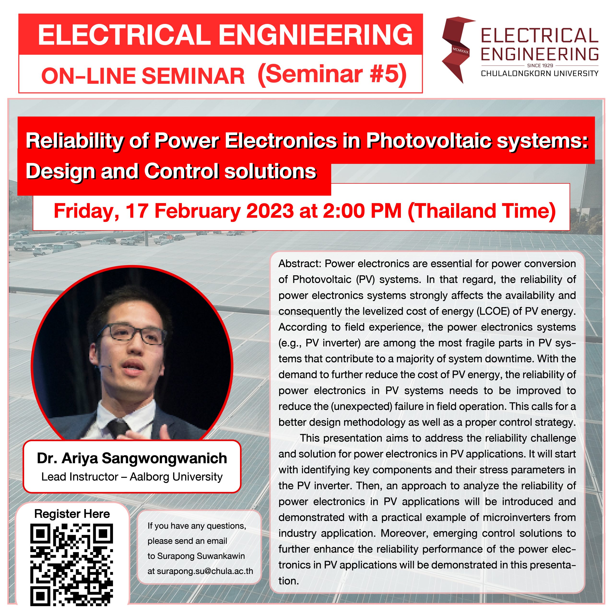 ELECTRICAL ENGNIEERING ON-LINE SEMINAR (Seminar #5) "Reliability of Power Electronics in Photovoltaic systems: Design and Control solutions"